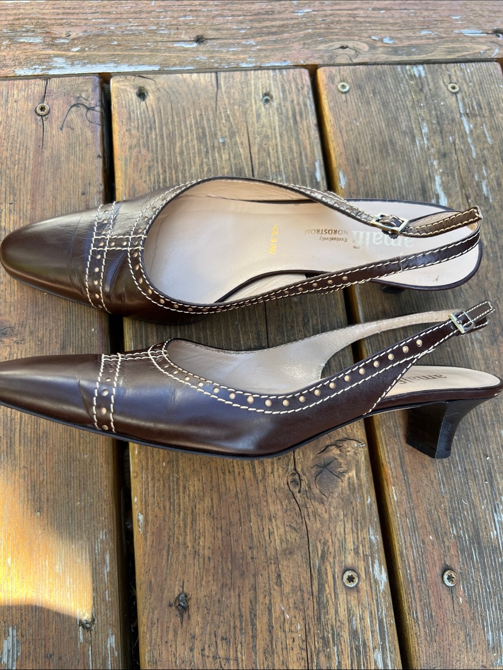 Amalfi Dark Brown Leather Slingback Mules with Contrast Stitching
